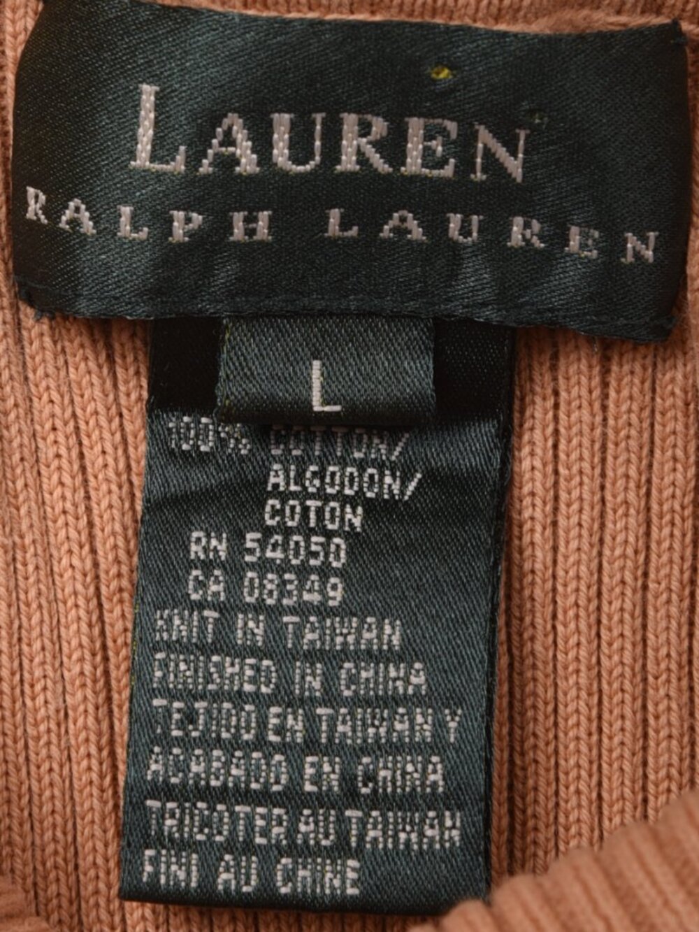 Lauren Ralph Lauren Camel Tan Ribbed 100% Cotton Turtleneck Sweater - Size Large - Picture 10 of 10